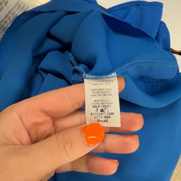 Mod Dress Women S Small Blue Shift Short Sleeveless Lined Hook & Eye Ruffle - Picture 6 of 7